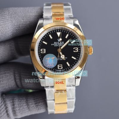 Replica Rolex Explorer I Two Tone Black 369 Dial 41MM